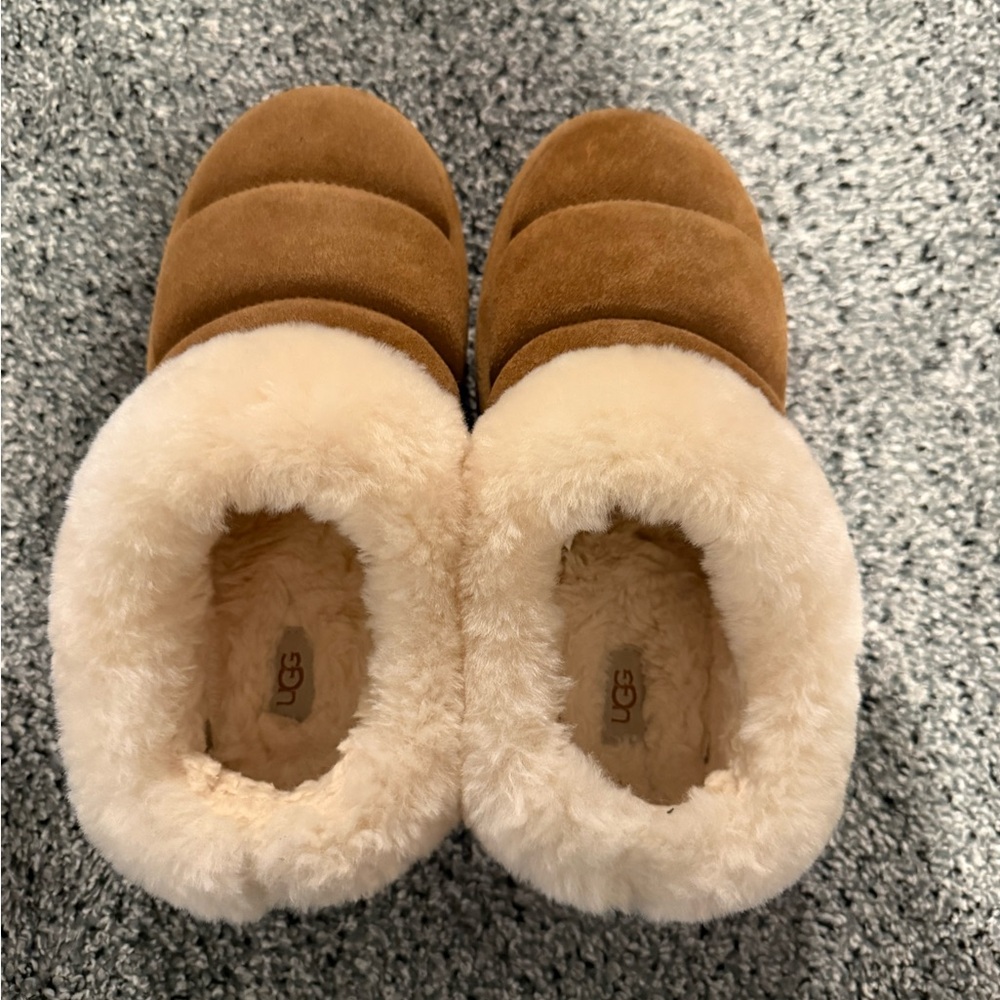 UGG Tan and Cream Shearling Slippers